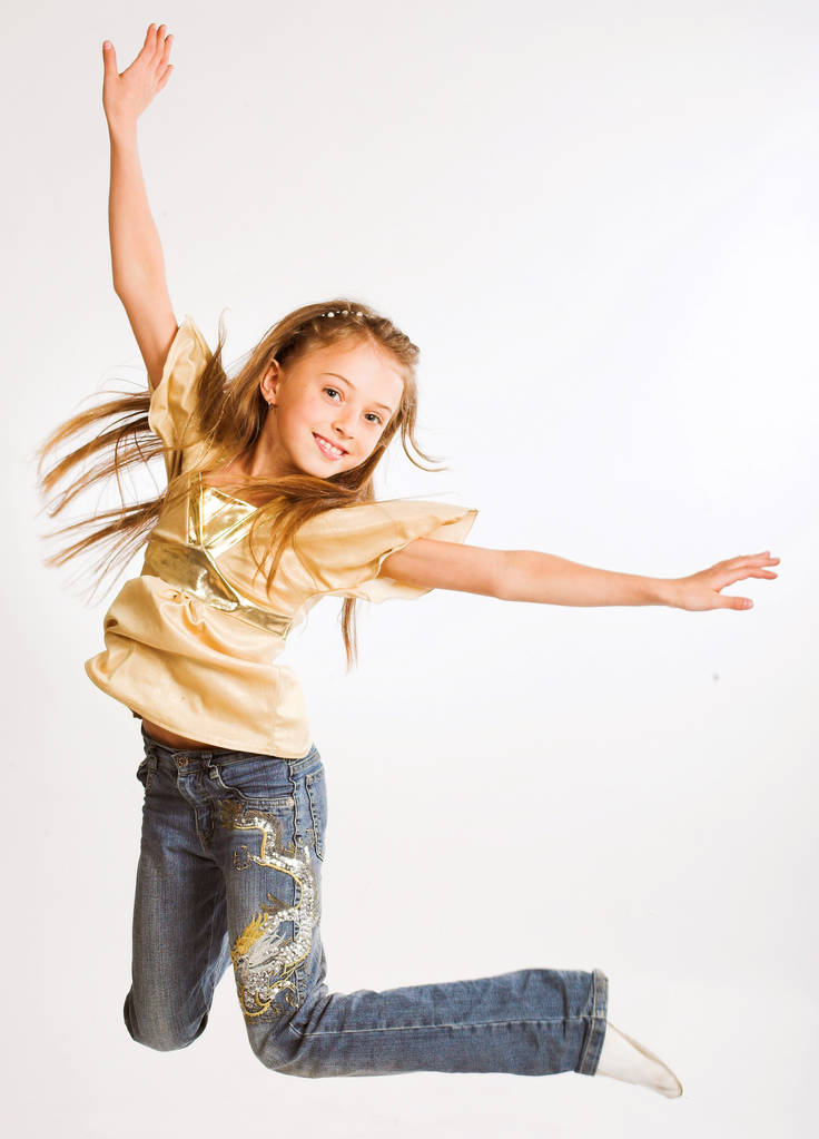menina salta em um fundo branco - Foto, Imagem