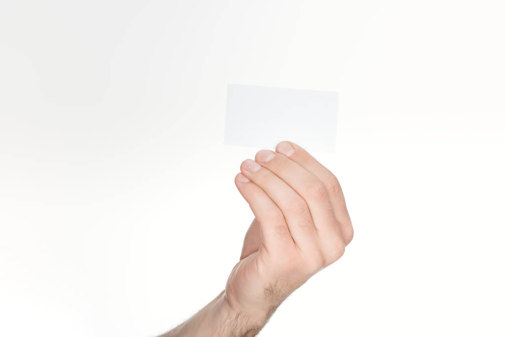 cropped view of man holding blank card isolated on white - Photo, Image