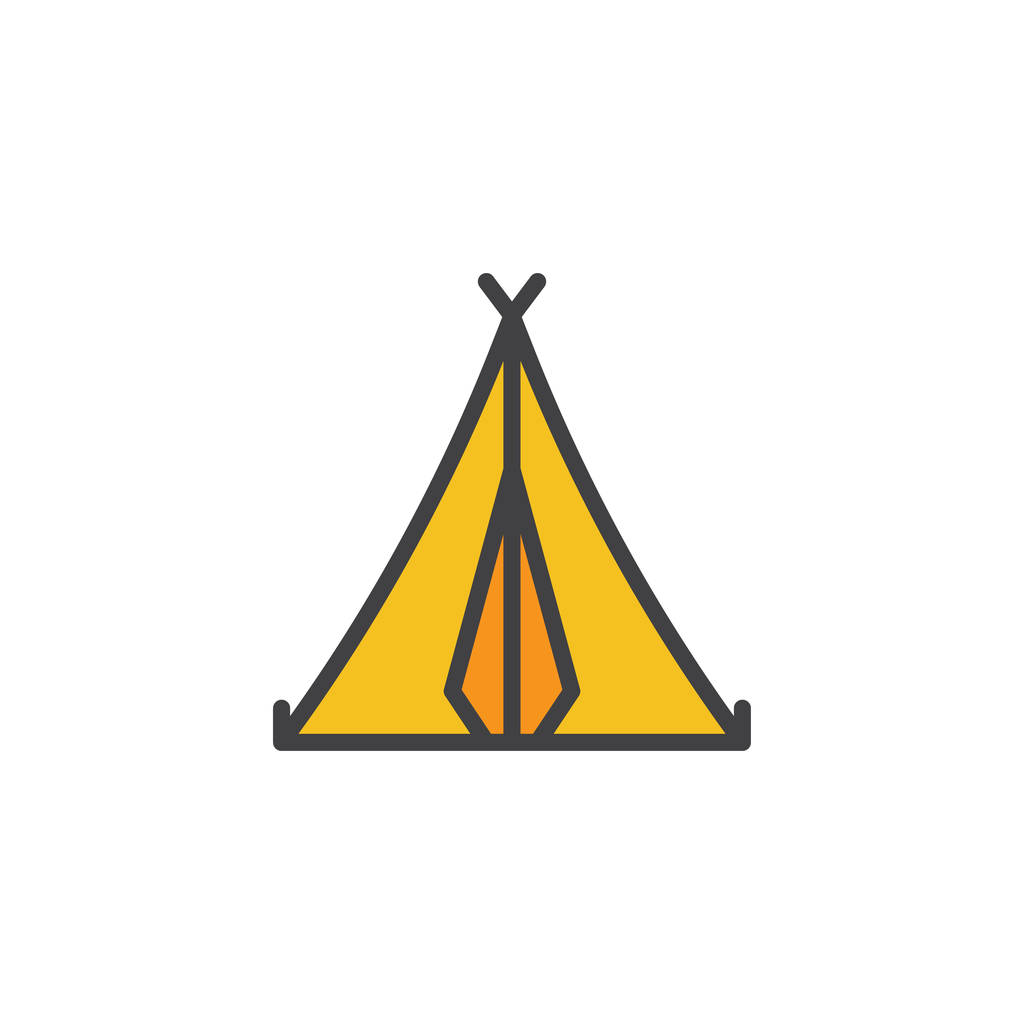 Camping tent gevuld overzicht pictogram, lijn vector teken, lineaire kleurrijke pictogram geïsoleerd op wit. Sport en toerisme symbool, logo afbeelding. Pixel perfect vectorafbeeldingen - Vector, afbeelding