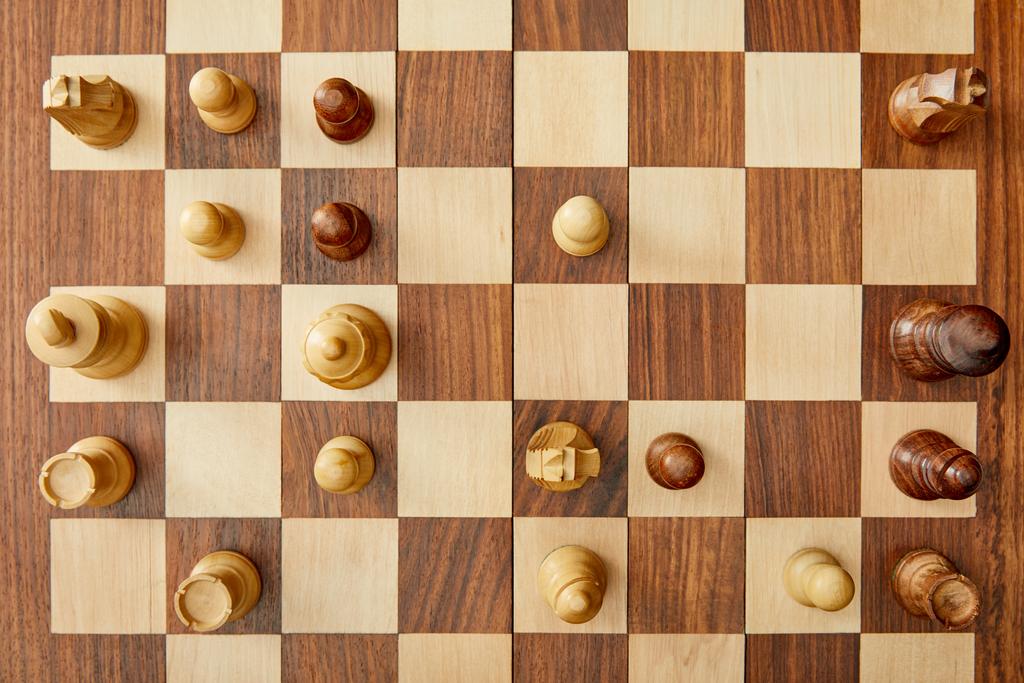 top view of wooden chess board with chess - Photo, Image