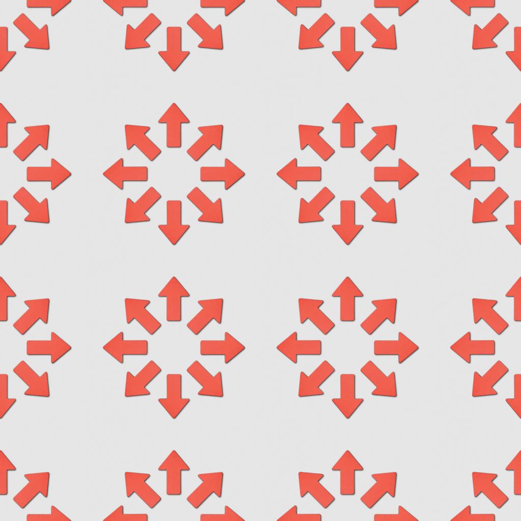 collage of red pointers in circles on grey background, seamless background pattern - Photo, Image