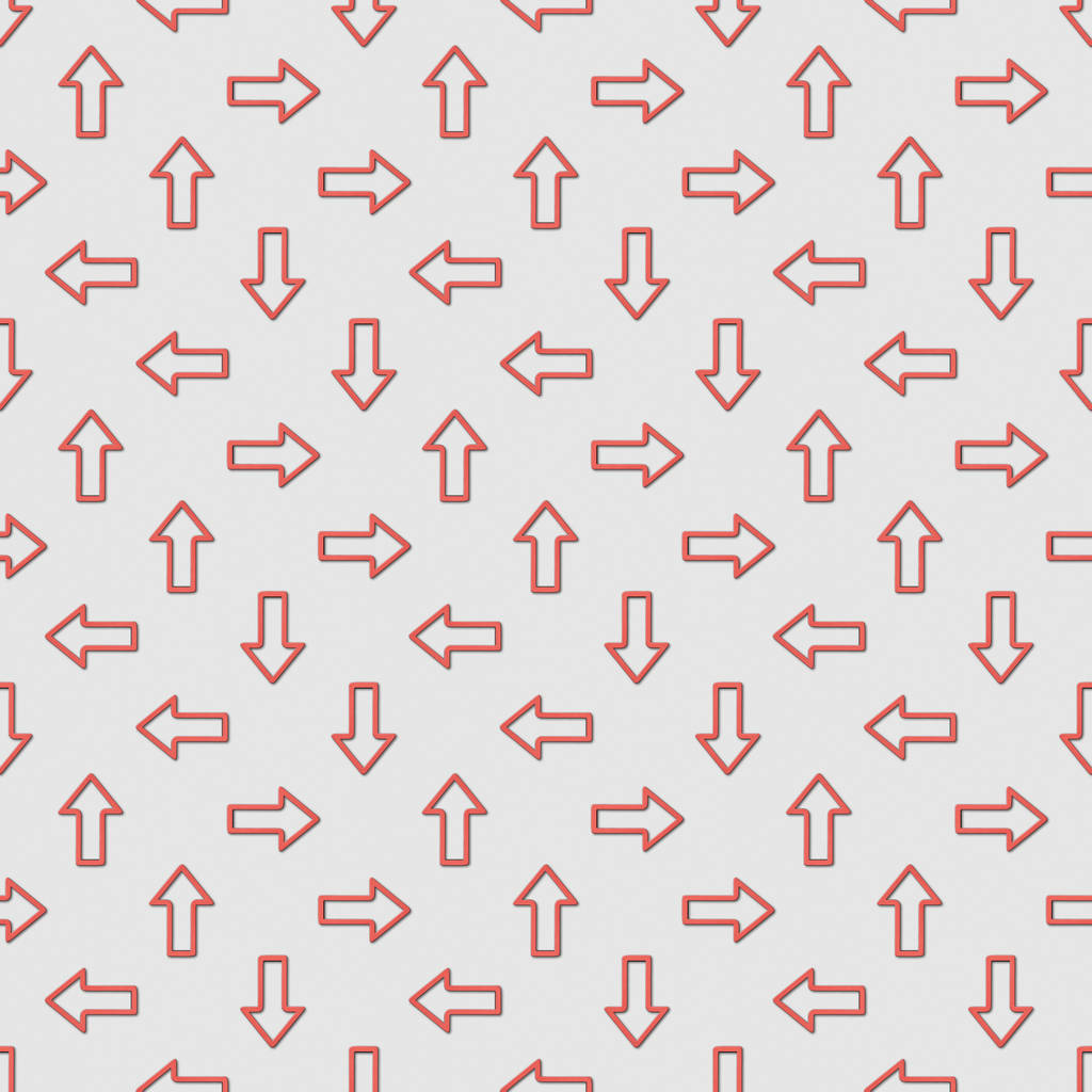 collage of seamless background pattern with red pointers in different directions on grey background  - Photo, Image