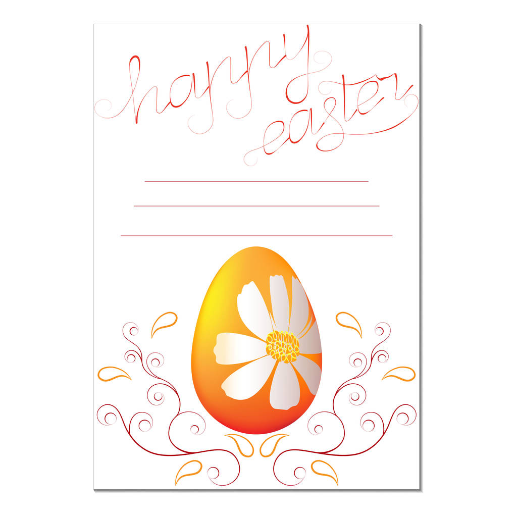 美しい卵と白の背景に装飾的な要素で碑文ハッピー イースター イースター カード. - ベクター画像