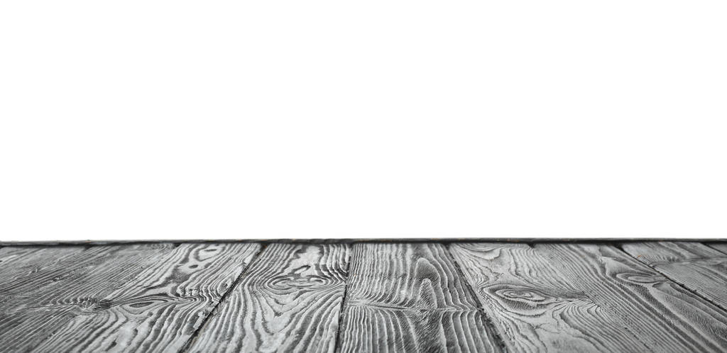 Superficie del tavolo in legno vuota su sfondo bianco. Mockup per il design
 - Foto, immagini