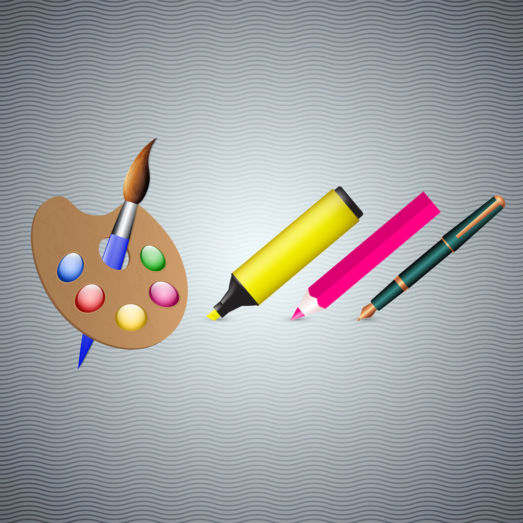 Stylo plume, marqueur, crayon et pinceau. Illustration vectorielle
 - Vecteur, image