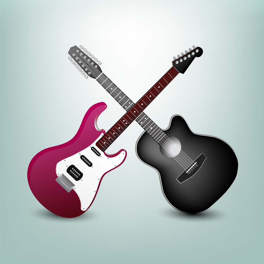 アコースティック ギターとエレク トリック ギターのベクトル イラスト - ベクター画像