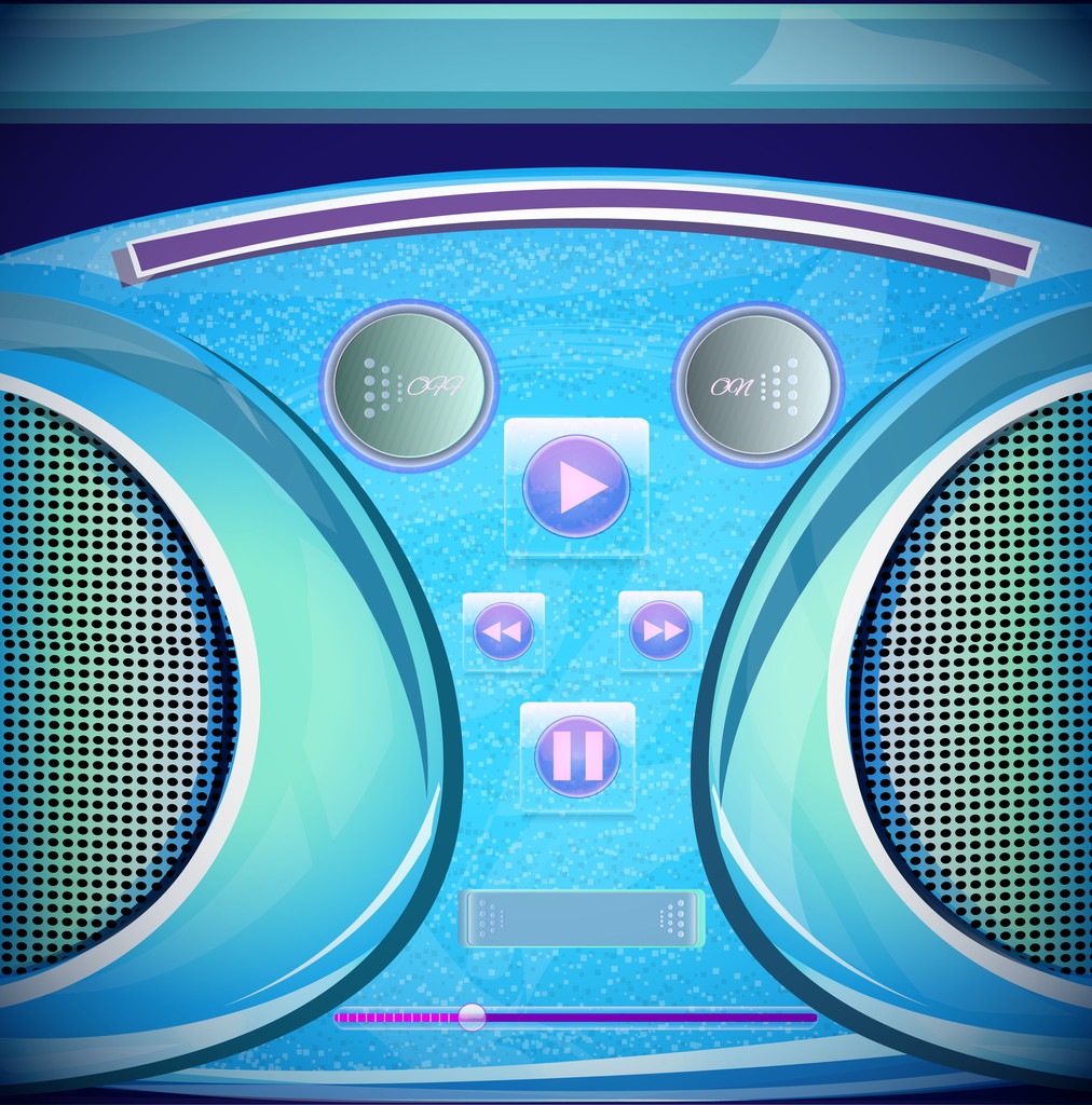 Satz Stereo-CD mp3-Radio-Recorder Boombox. Vektorillustration - Vektor, Bild