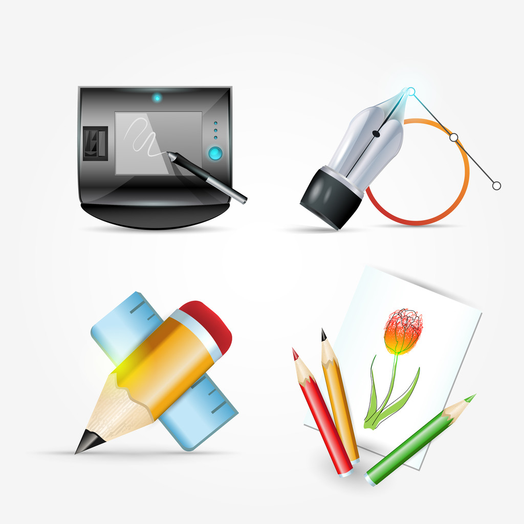 Set de iconos tinta pluma y lápiz, correo. Ilustración vectorial
 - Vector, Imagen