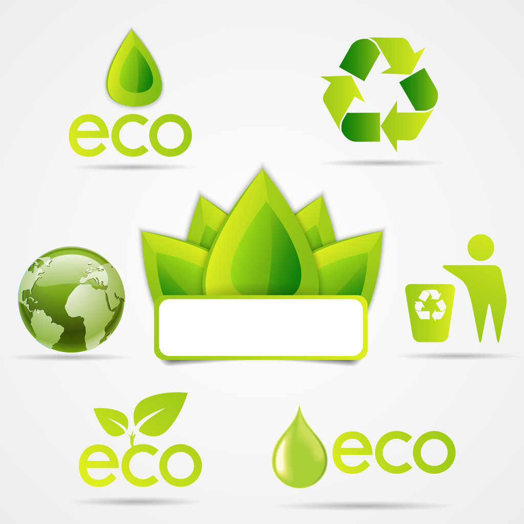 エコのアイコン セット、緑の色 - ベクター画像