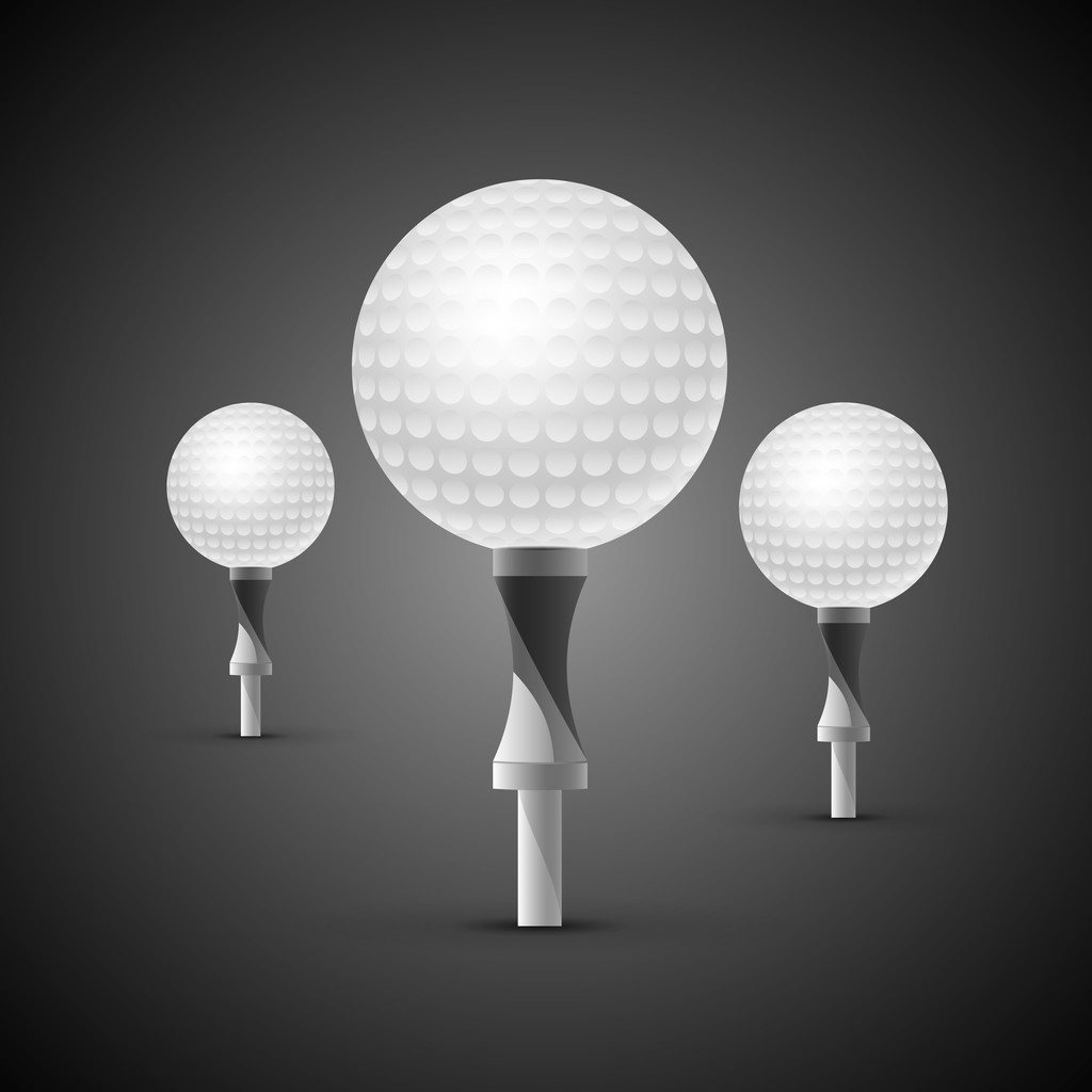 Three realistic golf balls on tees - Vector, Image