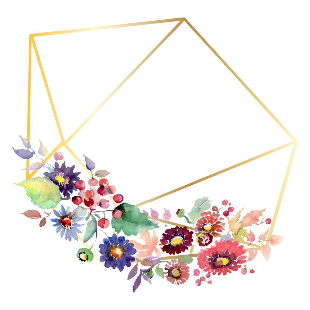 Bouquets de fleurs et de fruits. Ensemble d'illustration de fond aquarelle. Cadre bordure ornement carré
. - Photo, image