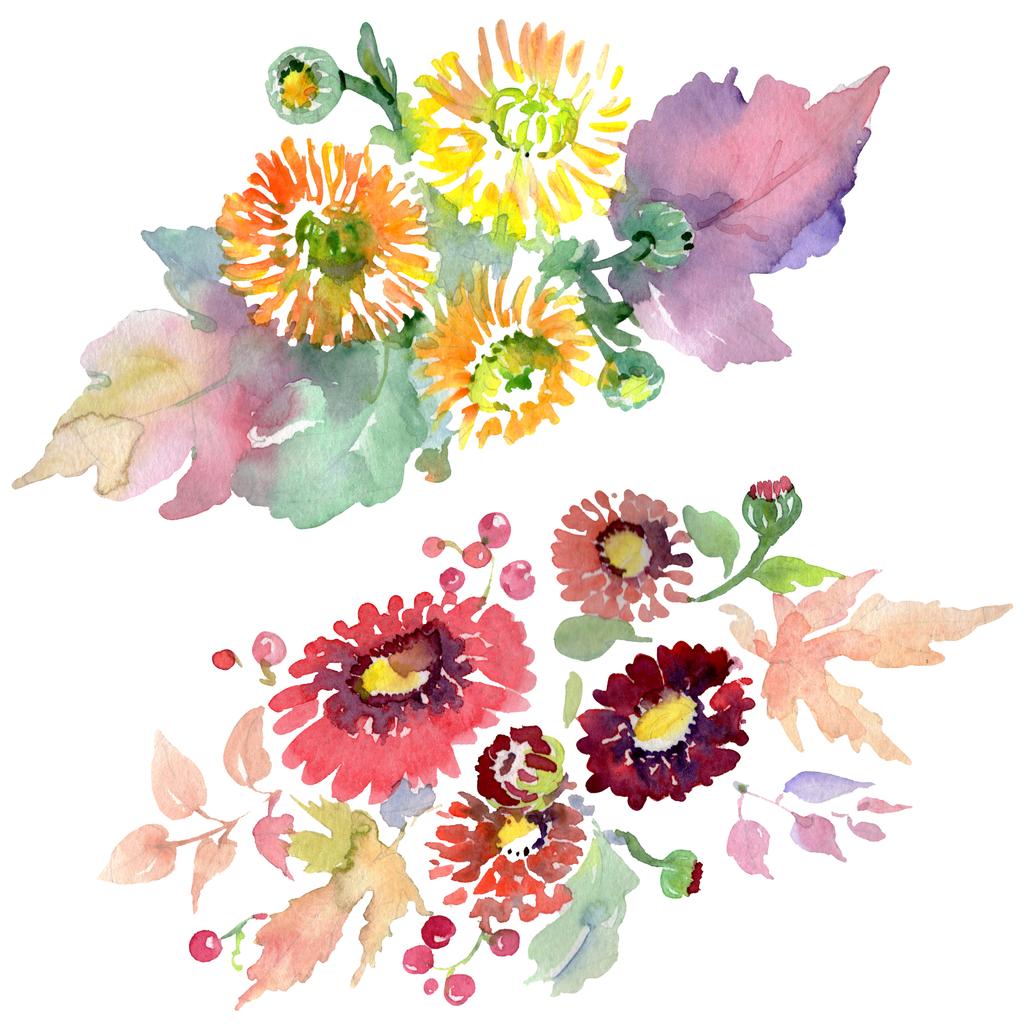 Bouquets con fiori e frutta. Acquerello sfondo illustrazione set. Mazzi isolati elemento illustrazione
. - Foto, immagini