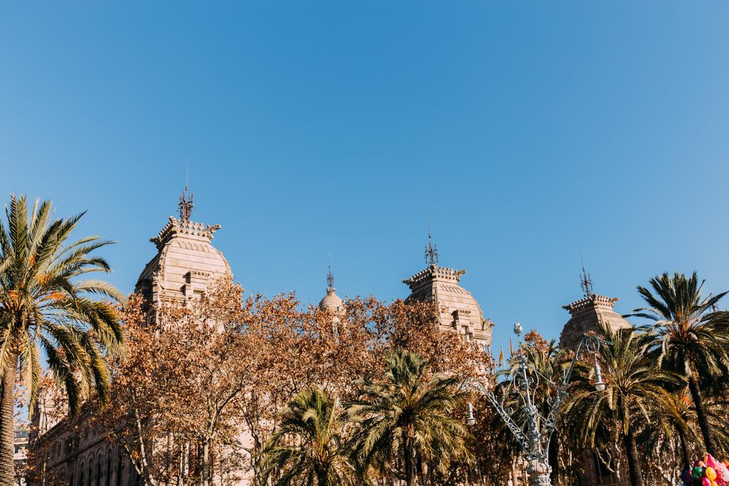 стара будівля з вежами за зеленими деревами, Барселона, Іспанія
 - Фото, зображення