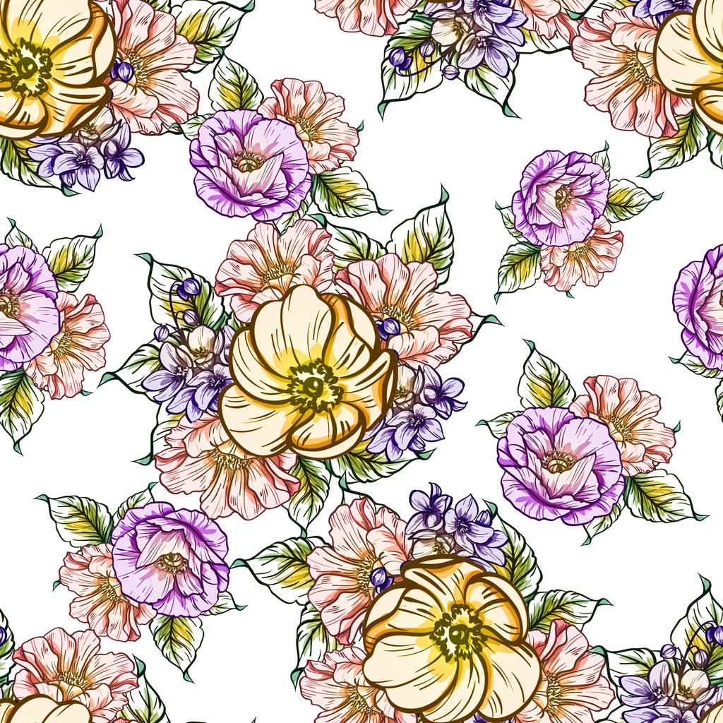 鮮やかな花パターン背景 - ベクター画像
