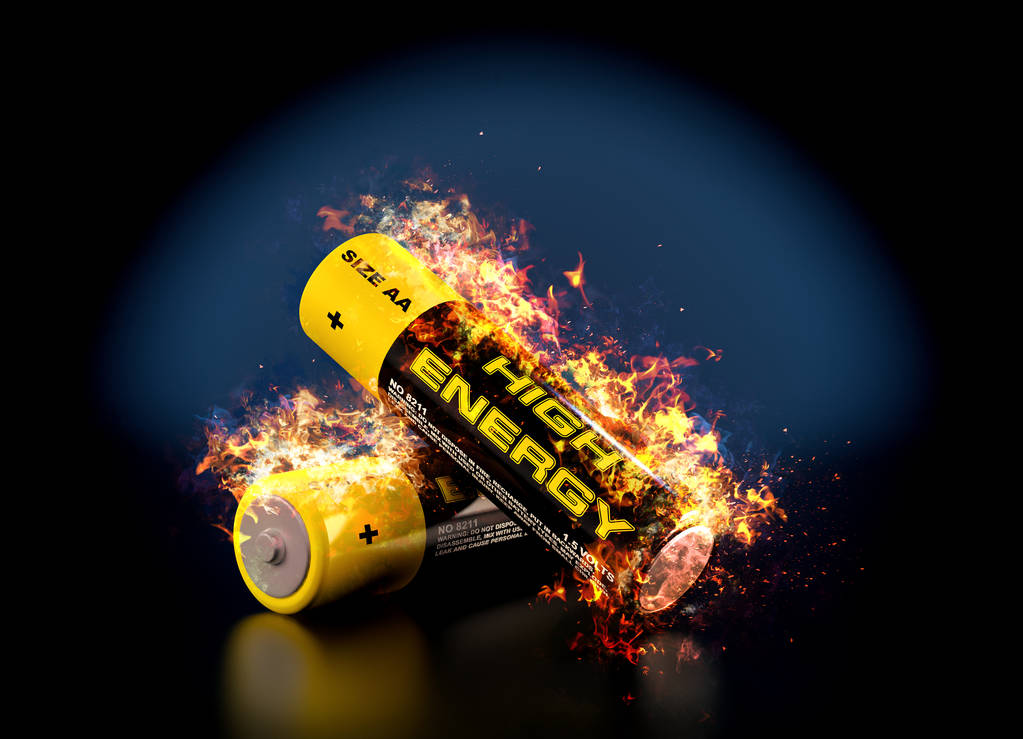 Alkaline aa Batterie in Flammen - 3D-Rendering - Foto, Bild