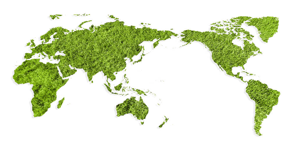 Groene wereld kaart gedetailleerd, geïsoleerd op witte achtergrond. - Foto, afbeelding