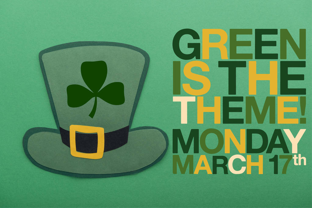 緑の背景に文字近く緑のアイルランド紙帽子  - 写真・画像