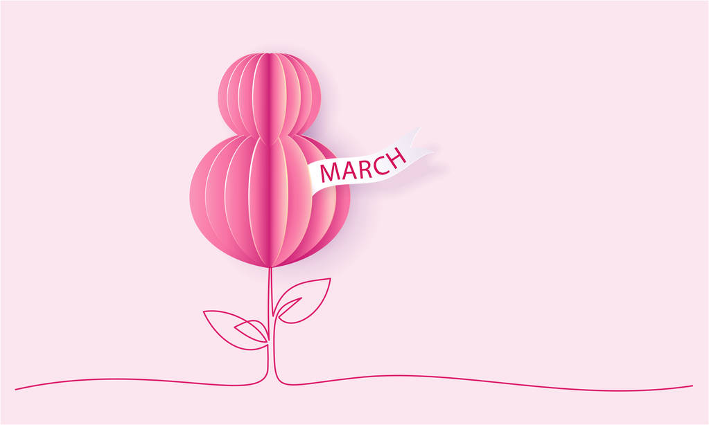 Happy 8 March womens day paper cut card - Vector, Image