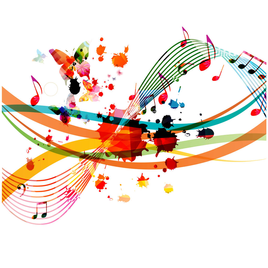 Music background with colorful music notes vector illustration design. Artistic music festival poster, live concert events, party flyer, music notes signs and symbols - Vector, Image