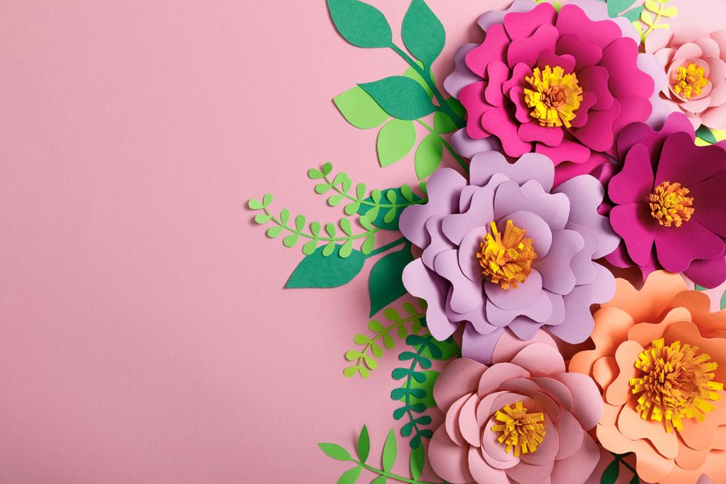 Top View Of Colorful Paper Flowers And Free Stock Photo and Image