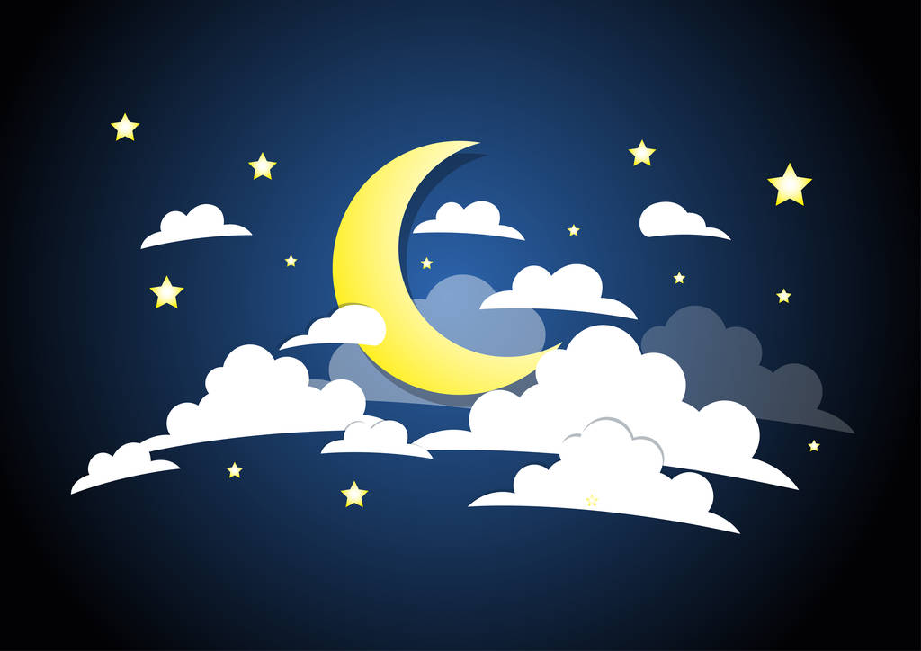  Księżyc, chmury i gwiazdy w noc sky.vector - Wektor, obraz