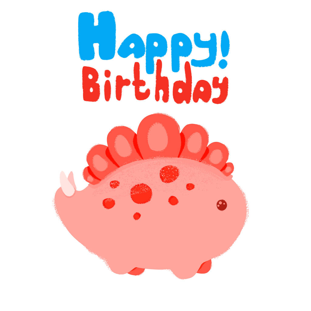Kawaii dinosaur and Lettering Happy Birthday. Vector illustration. Textured effect pencil, acrylic - Vector, Image