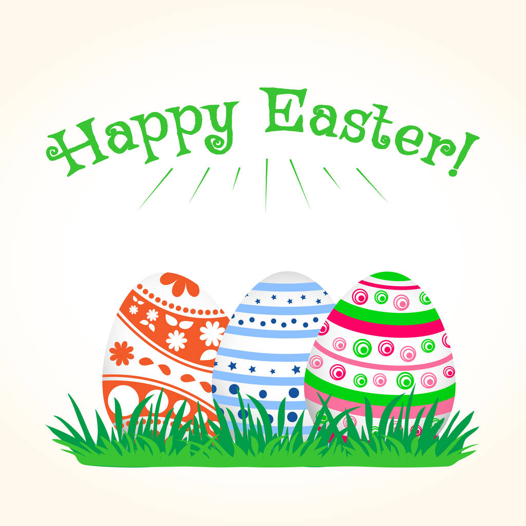 Feestelijke kaart. Kleurrijke Easter eggs op groen gras. Vectorillustratie - Vector, afbeelding