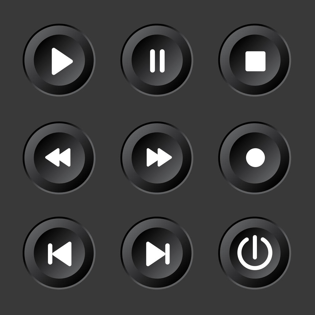 Player navigation buttons set. Black sensory control panel. - Vector, Image