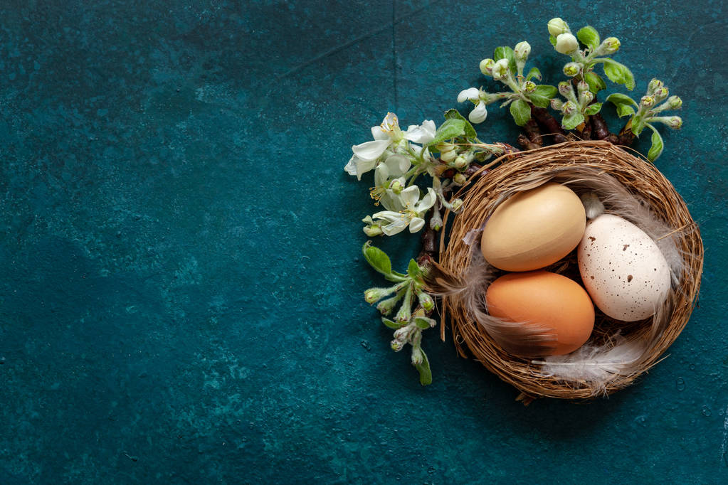 Velikonoční dekorace velikonoční vejce v hnízdě  - Fotografie, Obrázek