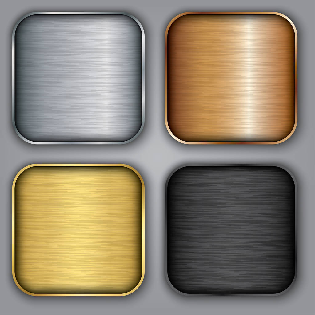 Plantillas de metal con textura, conjunto de botones de metal con textura, plata, oro, bronce, ilustración vectorial
 - Vector, imagen