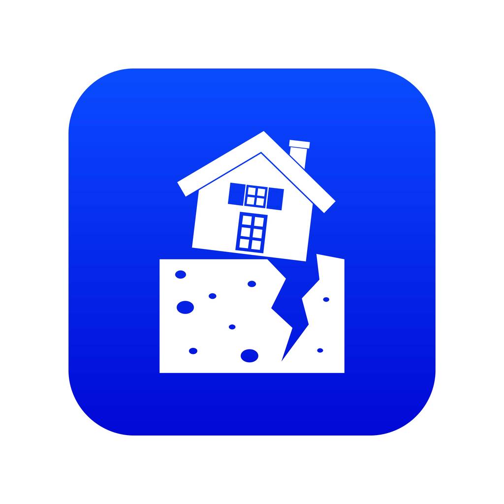 Huis na een aardbeving pictogram digitale blauw - Vector, afbeelding
