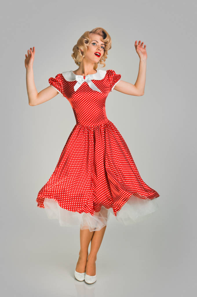 pinup girl in spotted dress - Photo, Image