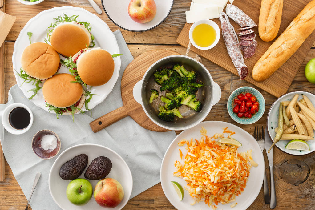 Vegetarische Burger verschiedene Speisen Sommerparty Essen - Foto, Bild