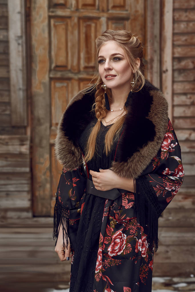 Russian beautiful girl at winter countryside - Fotografie, Obrázek