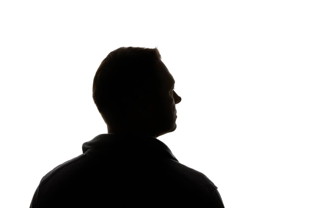 Silhouette of man looking away isolated on white - Photo, Image