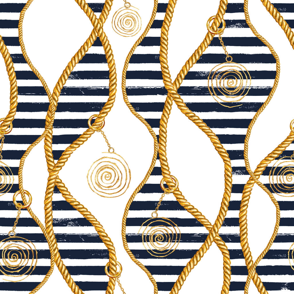 Jednolity wzór ilustracja morskich morze. Akwarela ręcznie rysowane tekstury moda z liny. - Zdjęcie, obraz