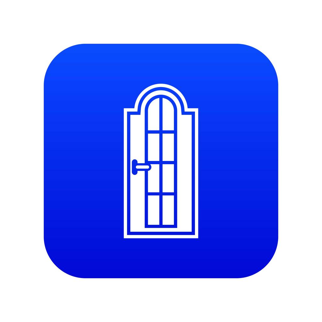 Porta de madeira arqueada com ícone de vidro azul digital
 - Vetor, Imagem