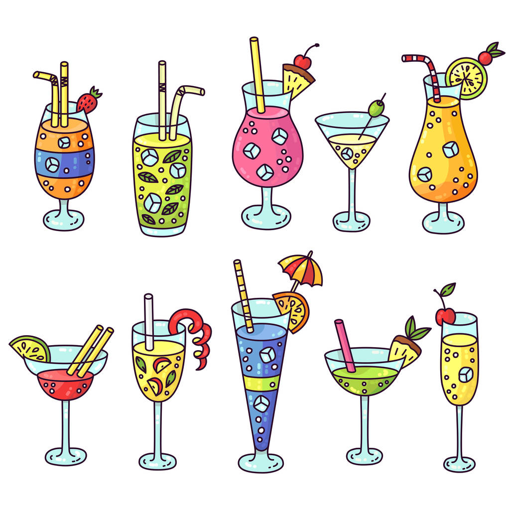 cocktails bebidas conjunto vetor
 - Vetor, Imagem