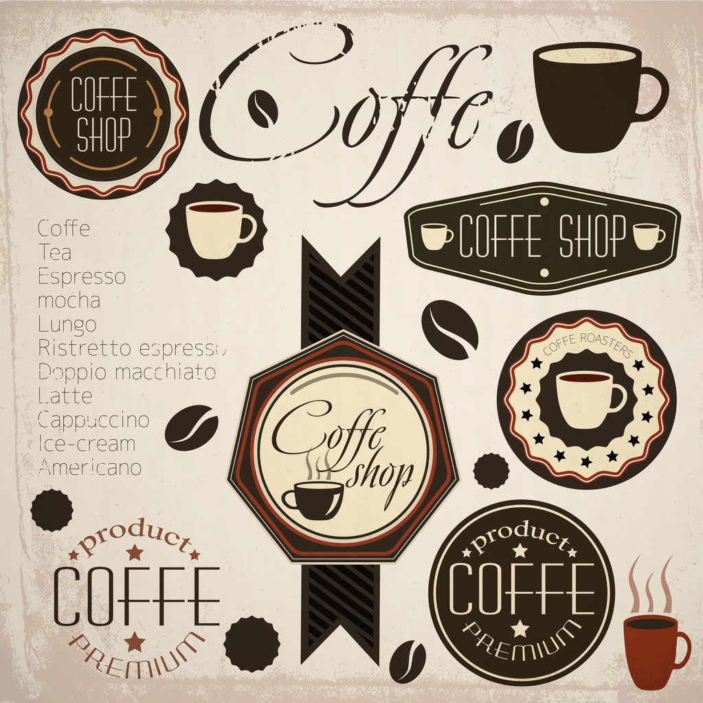 Винтажная марка ретро-кофе
 - Вектор,изображение