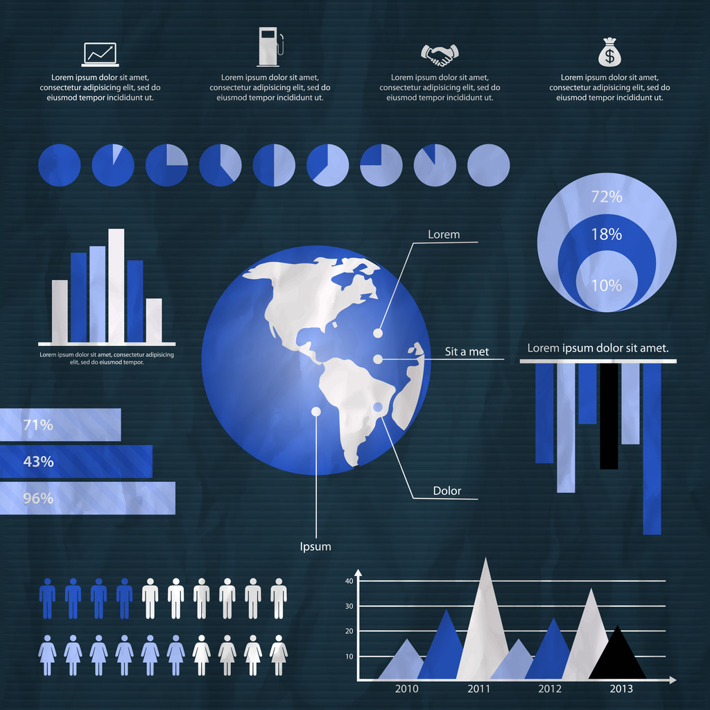 Retro-Infografik Set. Weltkarte und Informationsgrafik - Vektor, Bild