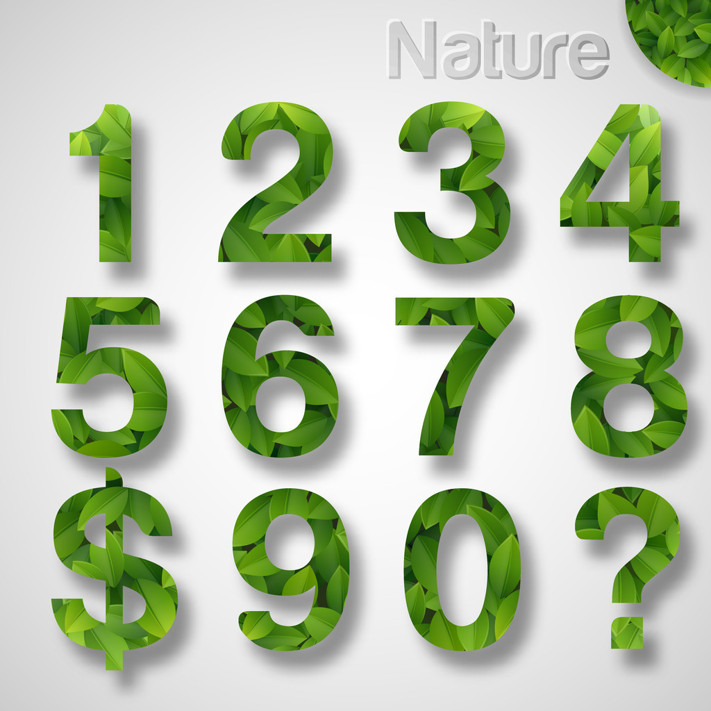 Green leaf numbers. Vector - Vector, Image