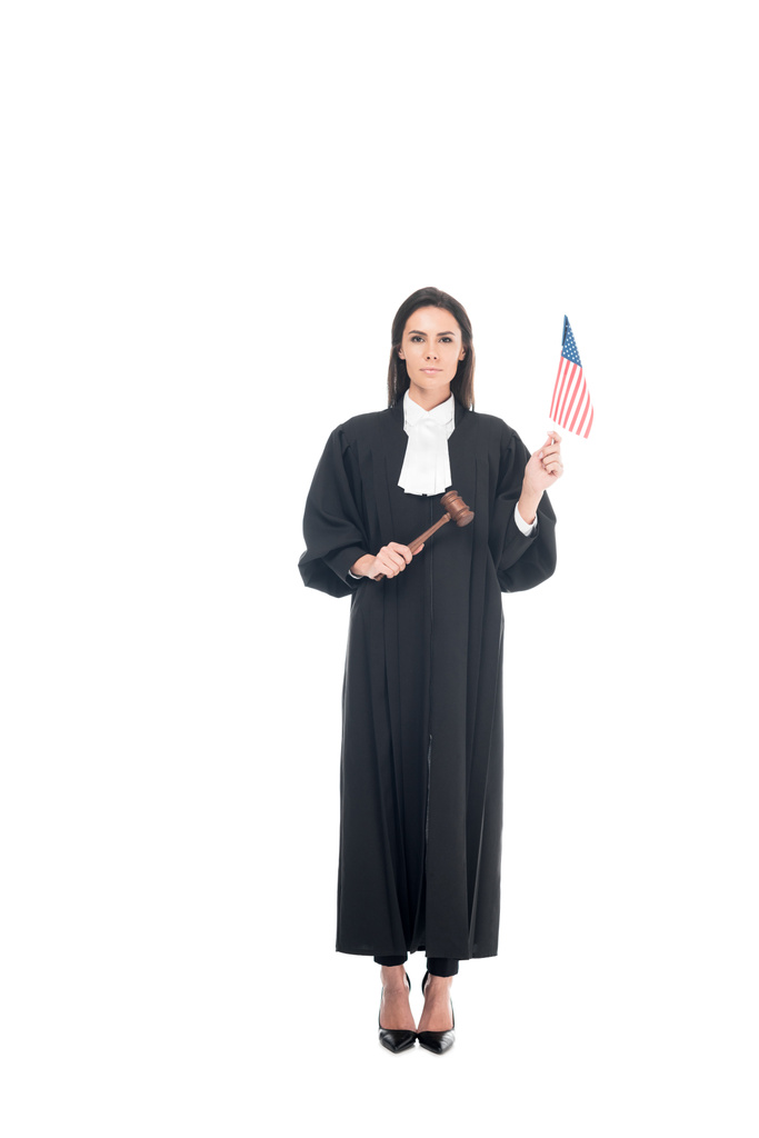 Tuomari pitää nuijaa ja Amerikan lippu eristetty valkoinen
 - Valokuva, kuva
