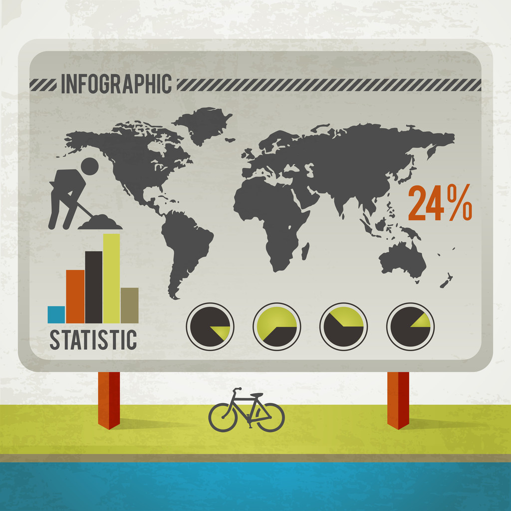 Retro infografika beállítva. Világtérkép és információs grafikák - Vektor, kép