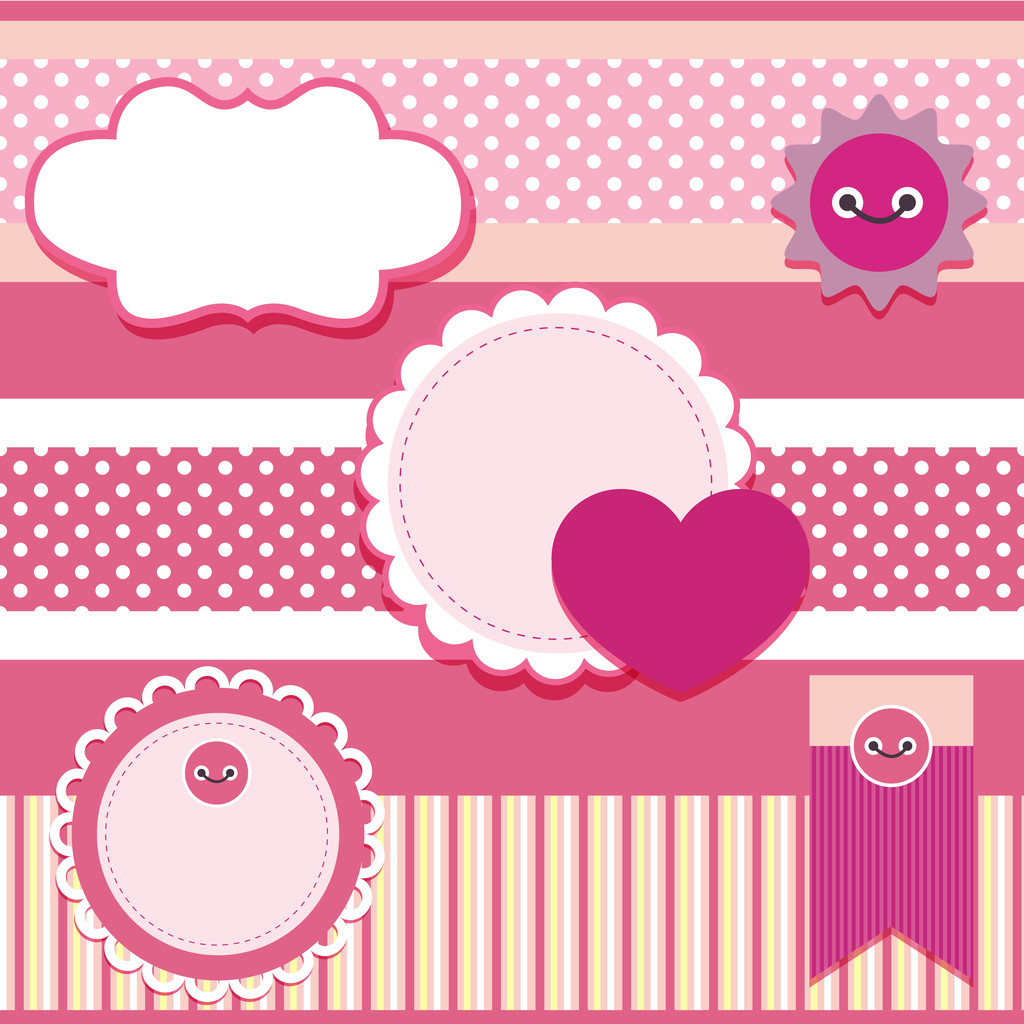 Vector set of pink frames with hearts. - Vector, Image