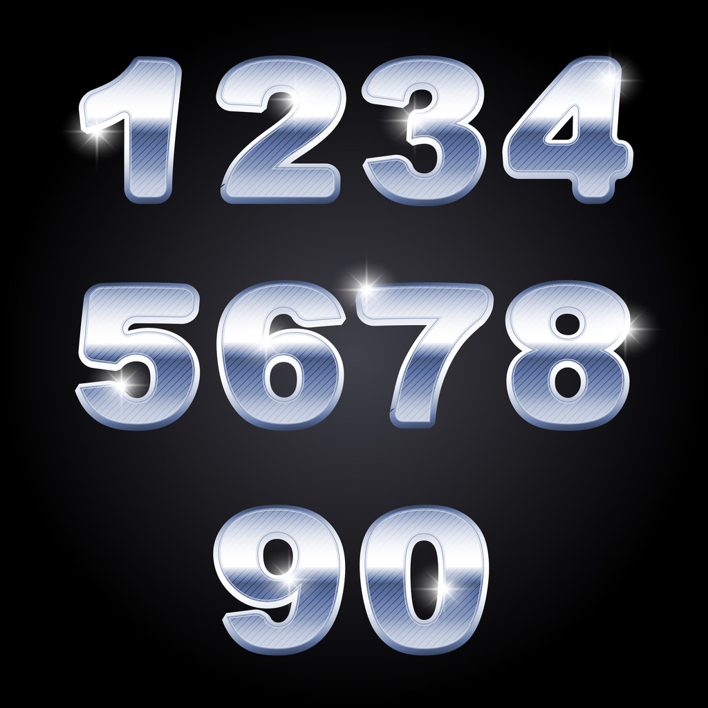 Number from 0 to 9 in chrome over white background - Vector, Image