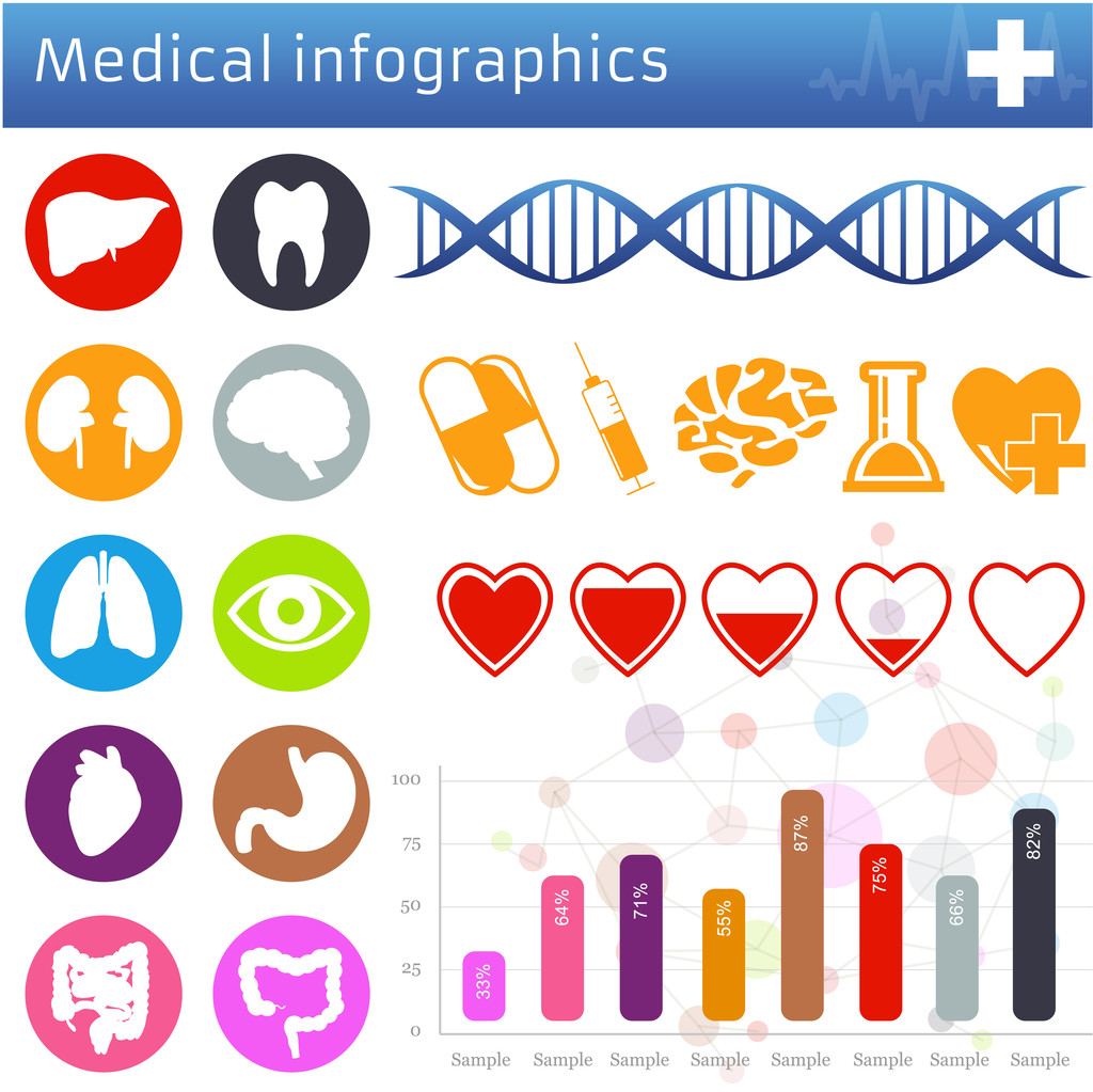 Medical icons and symbols vector set isolated on white - Vector, Image