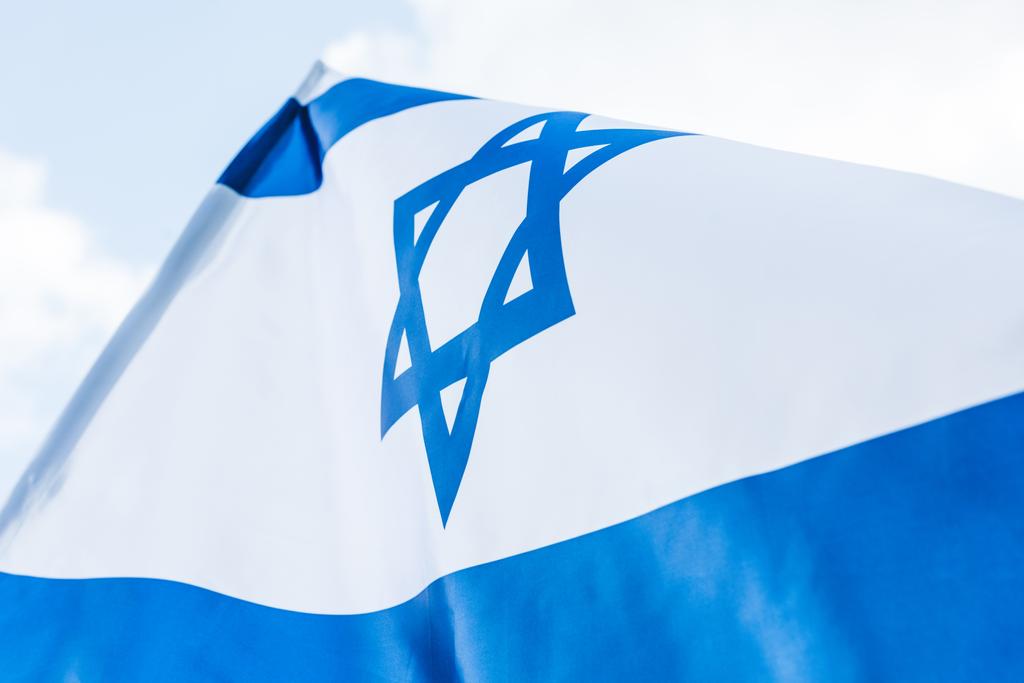 low angle view national israel flag with star of david  - Photo, Image