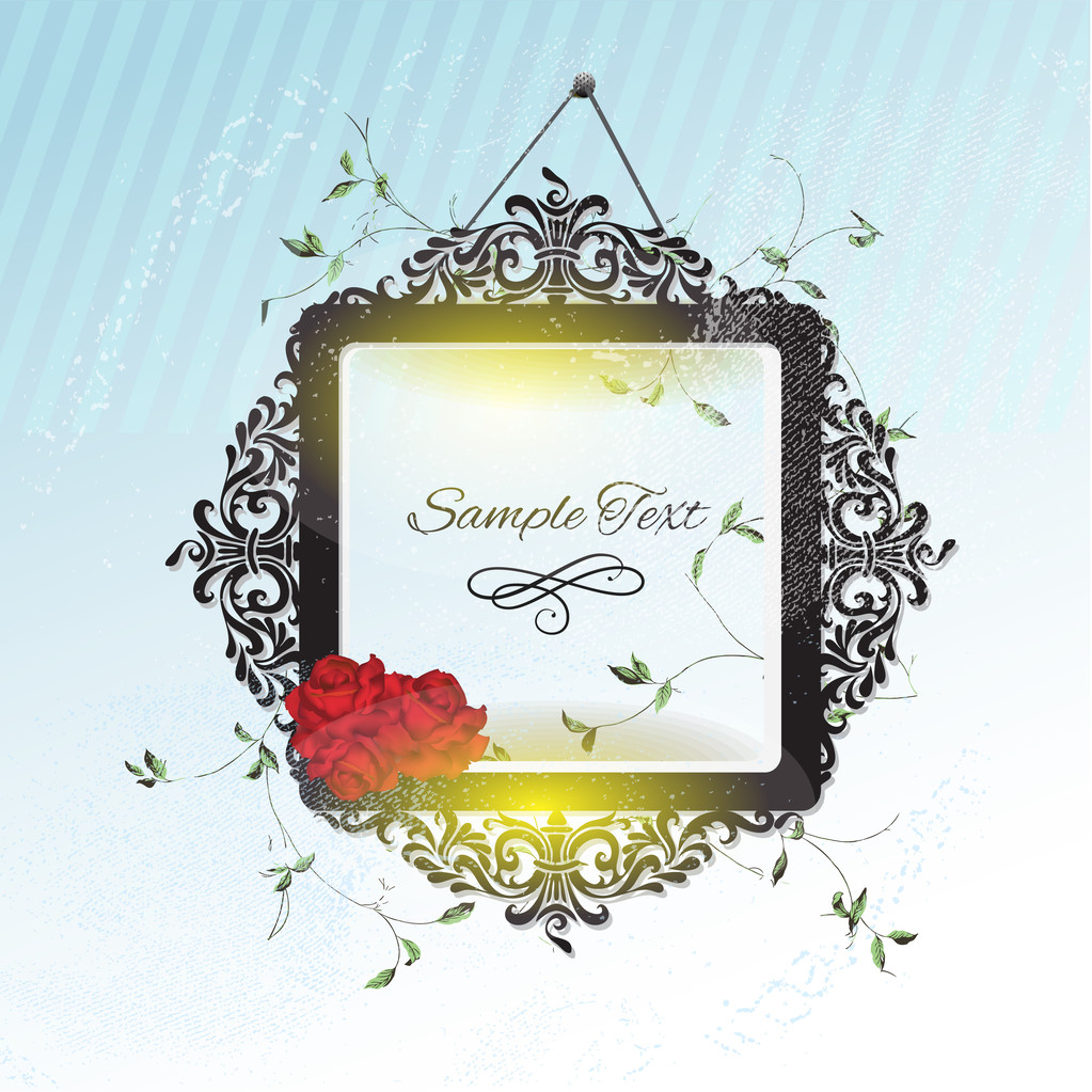 Vintage frame with roses - Vector, Image