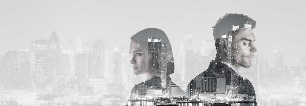 double exposure of attractive woman and handsome man and new york evening cityscape  - Photo, Image