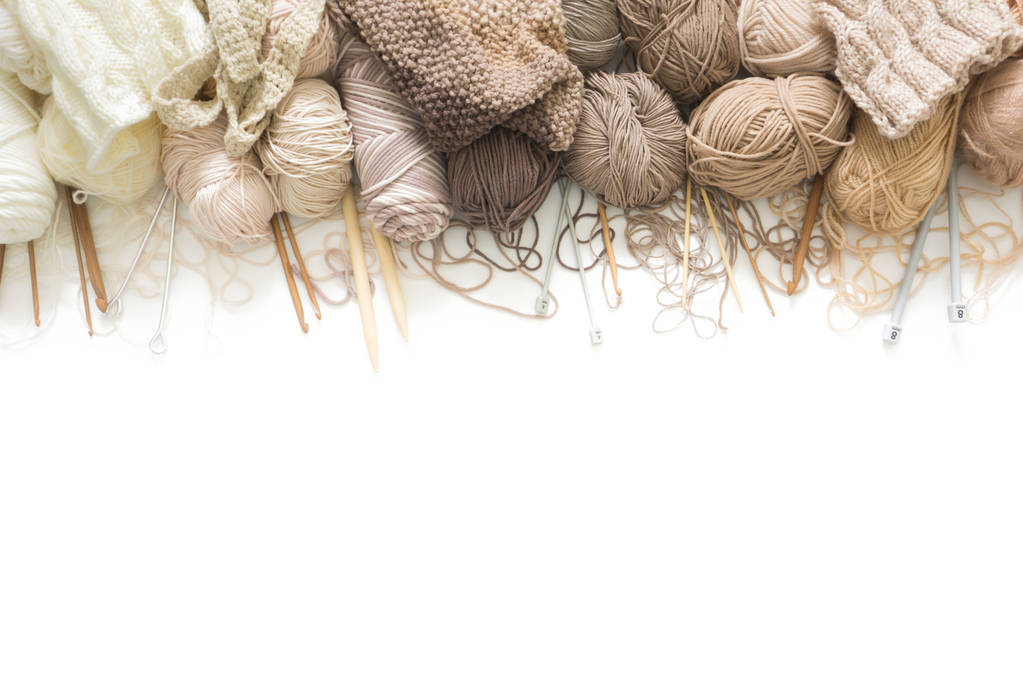 Wool and cotton yarn for knitting of neutral natural color. Back - Photo, Image